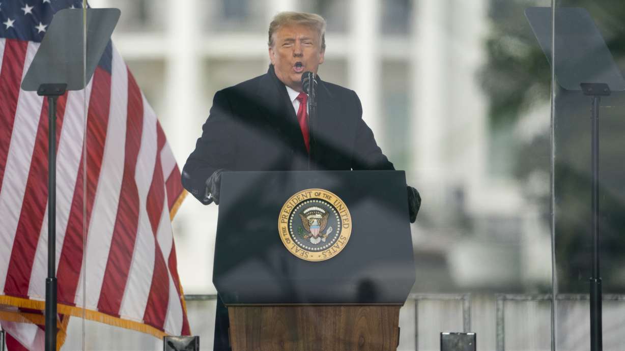 President Donald Trump speaks during a rally protesting the electoral college certification of Joe Biden as President in Washington, Jan. 6, 2021. On the day of the Capitol riot that shook American democracy, there are no official White House phone notations from about 11 a.m. to about 7 p.m.