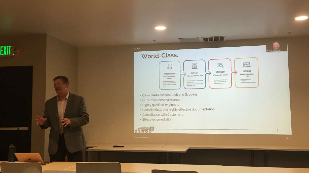 Greg Johnson gives his presentation during a cybersecurity talk on Thursday in Salt Lake City.