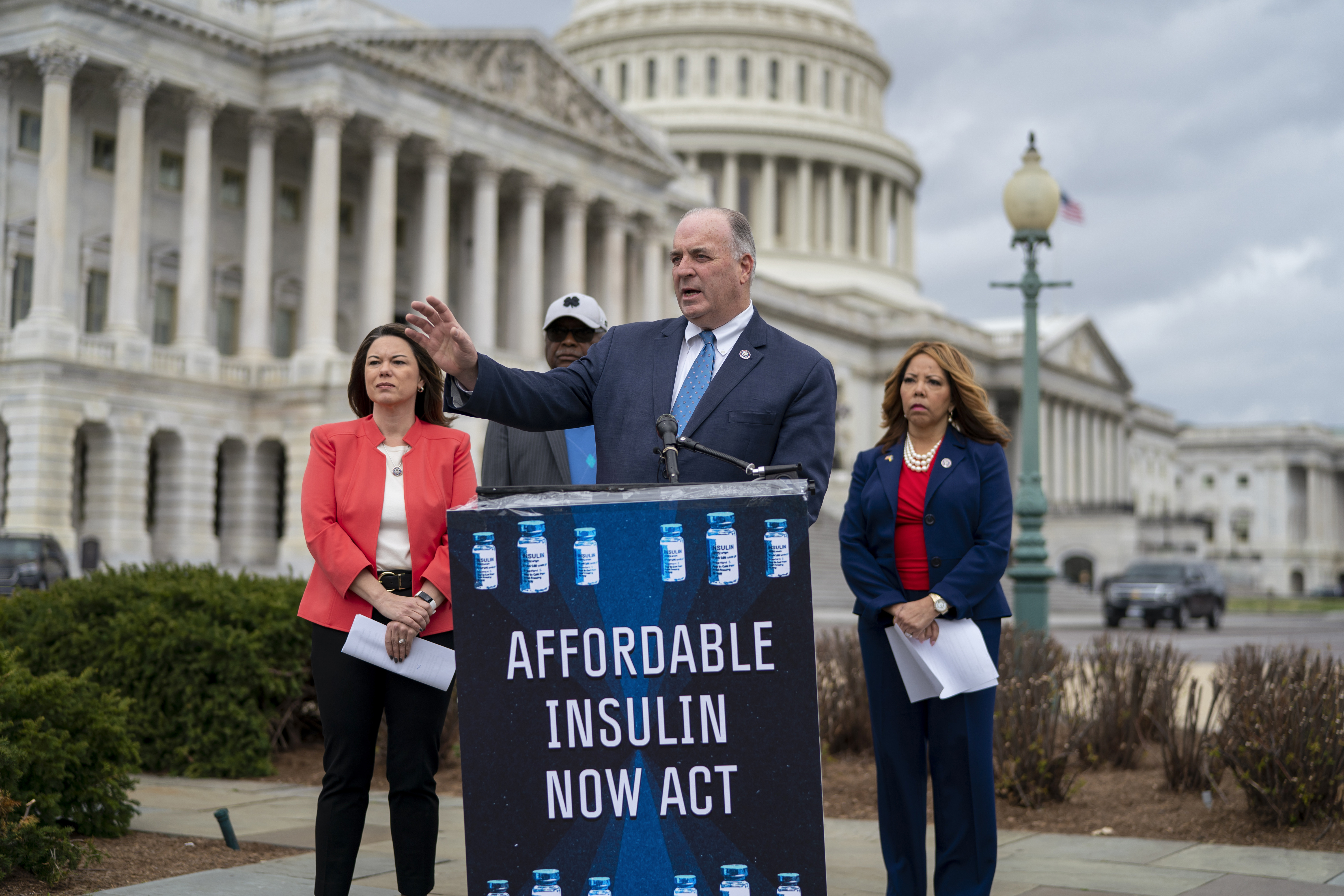 From left, Rep. Angie Craig, D-Minn., House Majority Whip James Clyburn, D-S.C., Rep. Dan Kildee, D-Mich., Rep. Lucy McBath, Ga., talk about their legislation aimed at capping the price of insulin, at the Capitol in Washington, Thursday. The bill would keep consumers' out-of-pocket costs at no more than $35 per month.