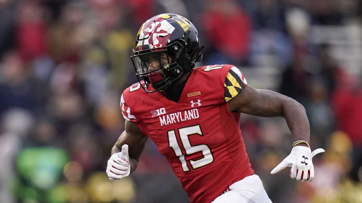Maryland wide receiver Brian Cobbs runs a route during the first half of an NCAA college football game between Maryland and Michigan, Saturday, Nov. 20, 2021, in College Park, Md. Michigan won 59-18.