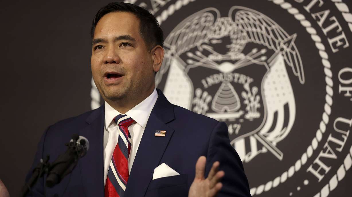 Utah Attorney General Sean D. Reyes is pictured during a press conference at the Capitol in Salt Lake City on July 22, 2021. Reyes signed on to a letter urging TikTok and Snapchat to do more to protect children on their apps and give more options for parental control and monitoring.