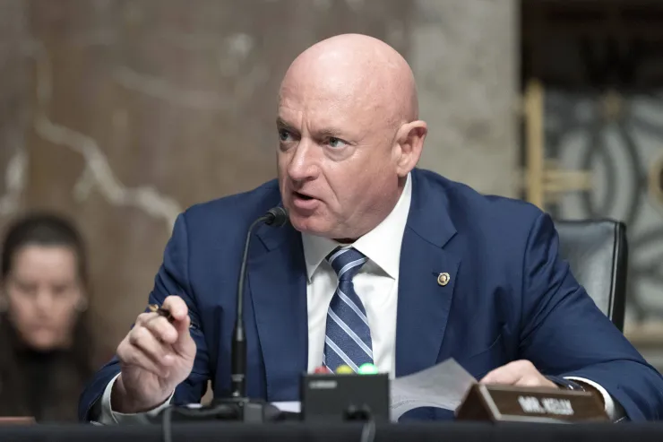 Sen. Mark Kelly, D-Ariz., speaks during a hearing of the Senate Armed Services Committee on Capitol Hill in Washington on March 24, 2022. Kelly is running in one of eight U.S. House and Senate races in the West that are expected to be competitive this year.