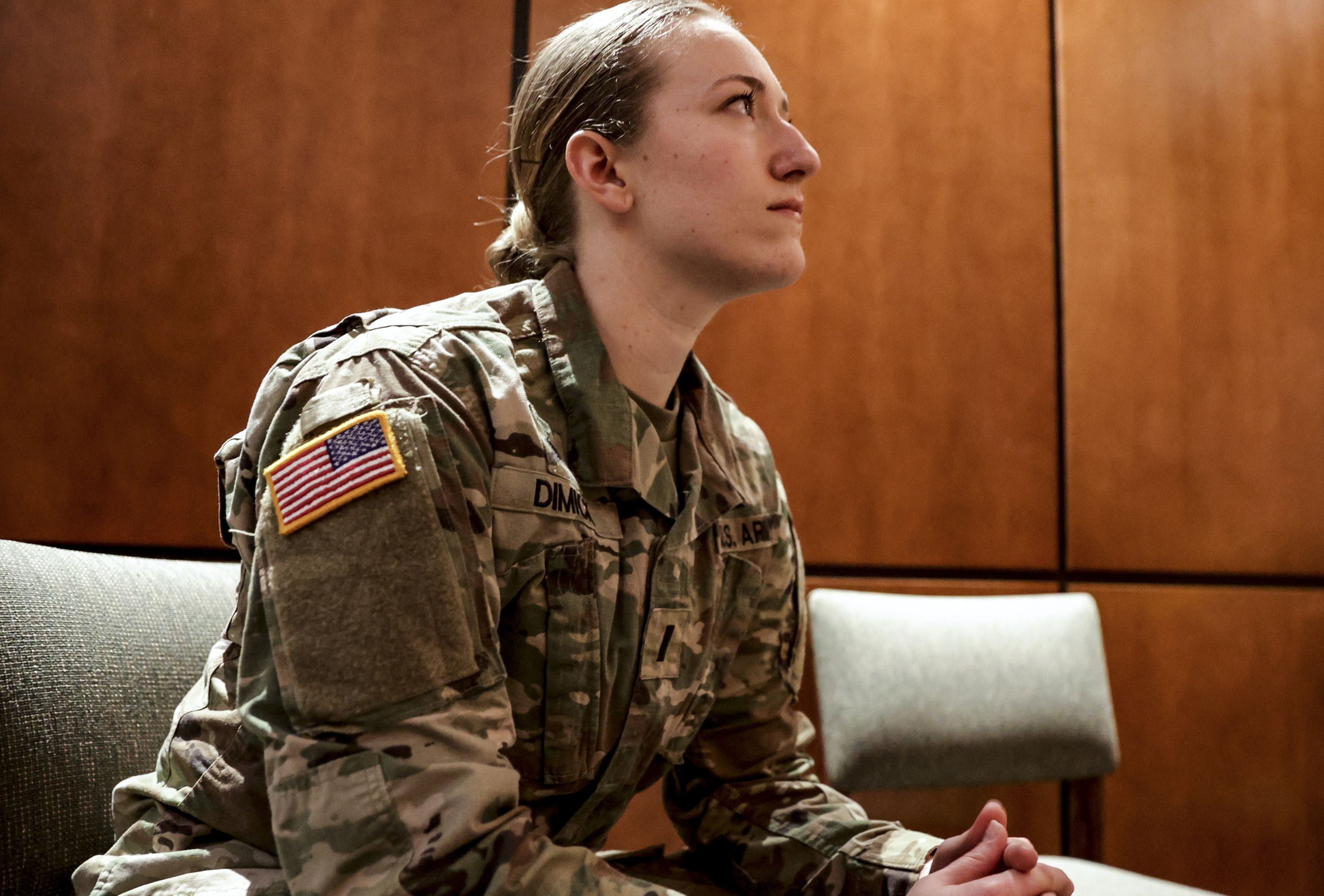 Dawn Dimick, the first female to study in Brigham Young University’s master of arts chaplaincy program, looks at a cross in the Chapel of the Good Shepherd at St. Mark’s Hospital in Millcreek on Friday.