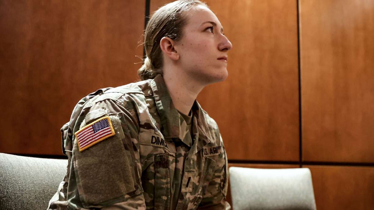Dawn Dimick, the first female to study in Brigham Young University’s master of arts chaplaincy program, looks at a cross in the Chapel of the Good Shepherd at St. Mark’s Hospital in Millcreek on Friday.