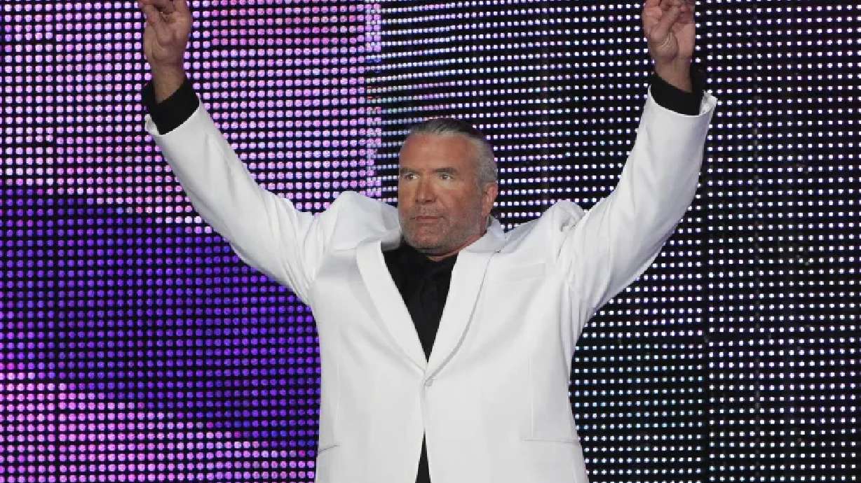 Scott Hall, aka Razor Ramon, speaks during the WWE Hall of Fame Induction at the Smoothie King Center in New Orleans on April 5, 2014. Hall, professional wrestling’s “Bad Guy,” who revolutionized the industry as a founding member of the New World Order faction, died March 14. He was 63.