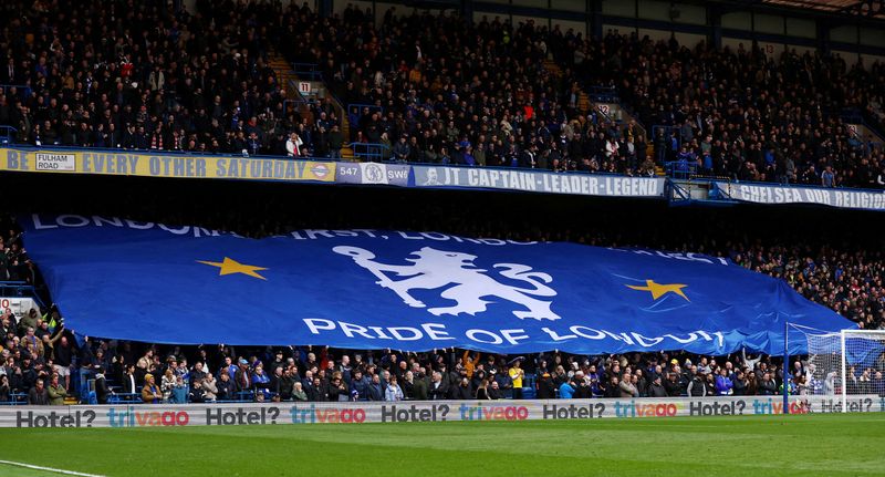 FILE PHOTO: Soccer Football - Premier League - Chelsea v Newcastle United - Stamford Bridge, London, Britain - March 13, 2022 General view of a Chelsea banner inside the stadium before the match