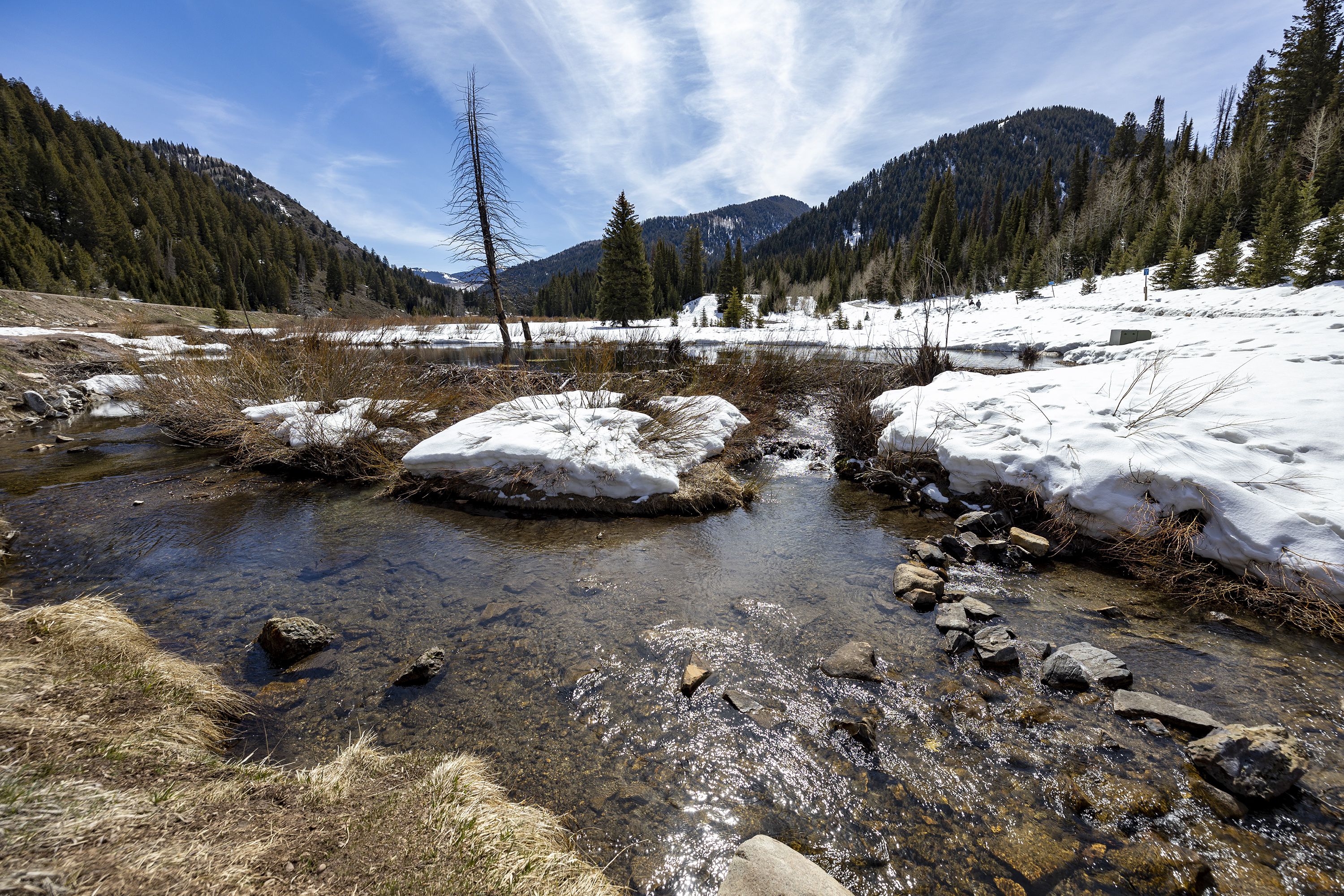 The diminishing snowpack near the North Fork trailhead in Big Cottonwood Canyon is pictured on Friday. There is very little good news to be had for water users in northern Utah being served by the Weber Basin Water Conservancy District.