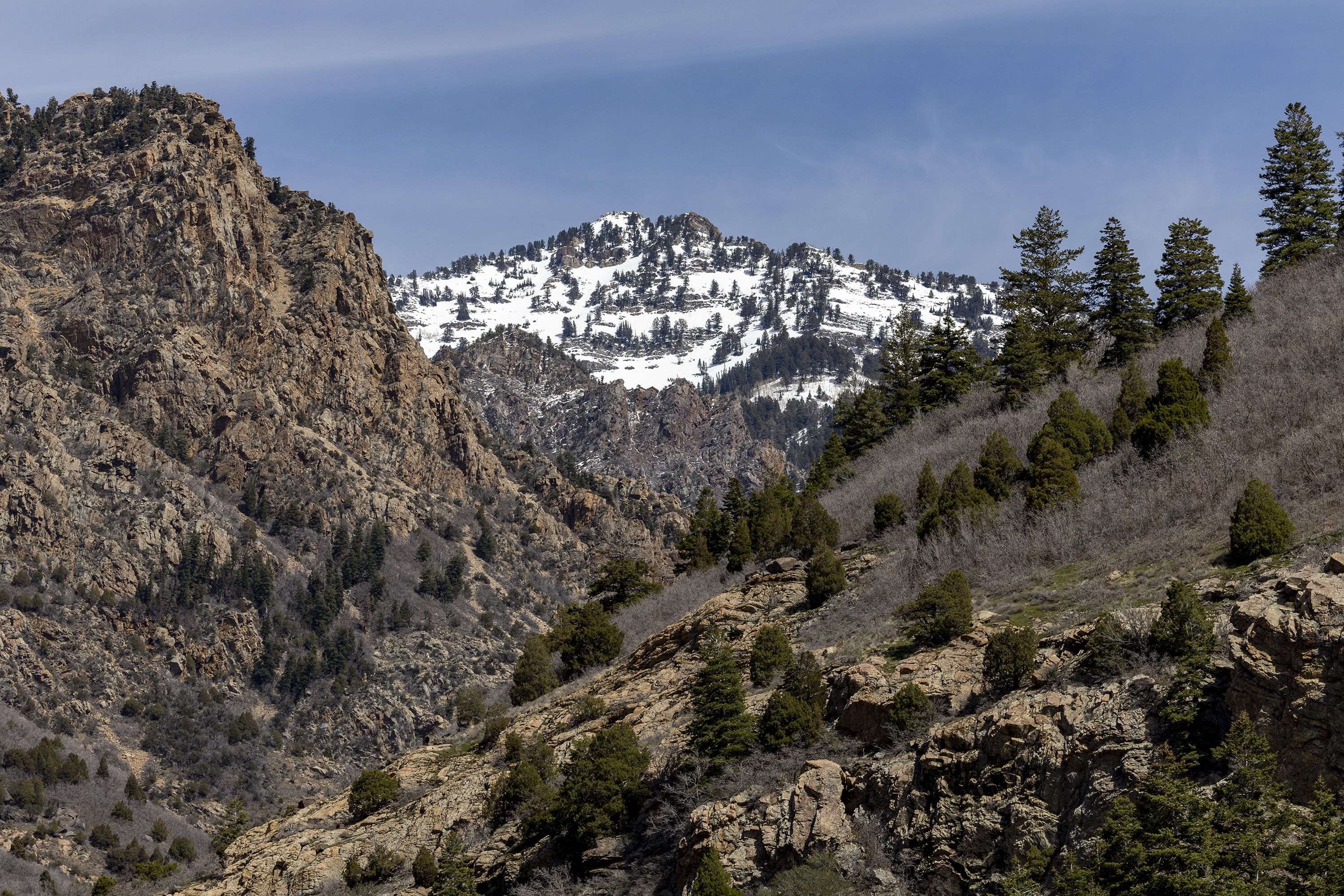 The diminishing snowpack in Big Cottonwood Canyon is pictured on Friday.