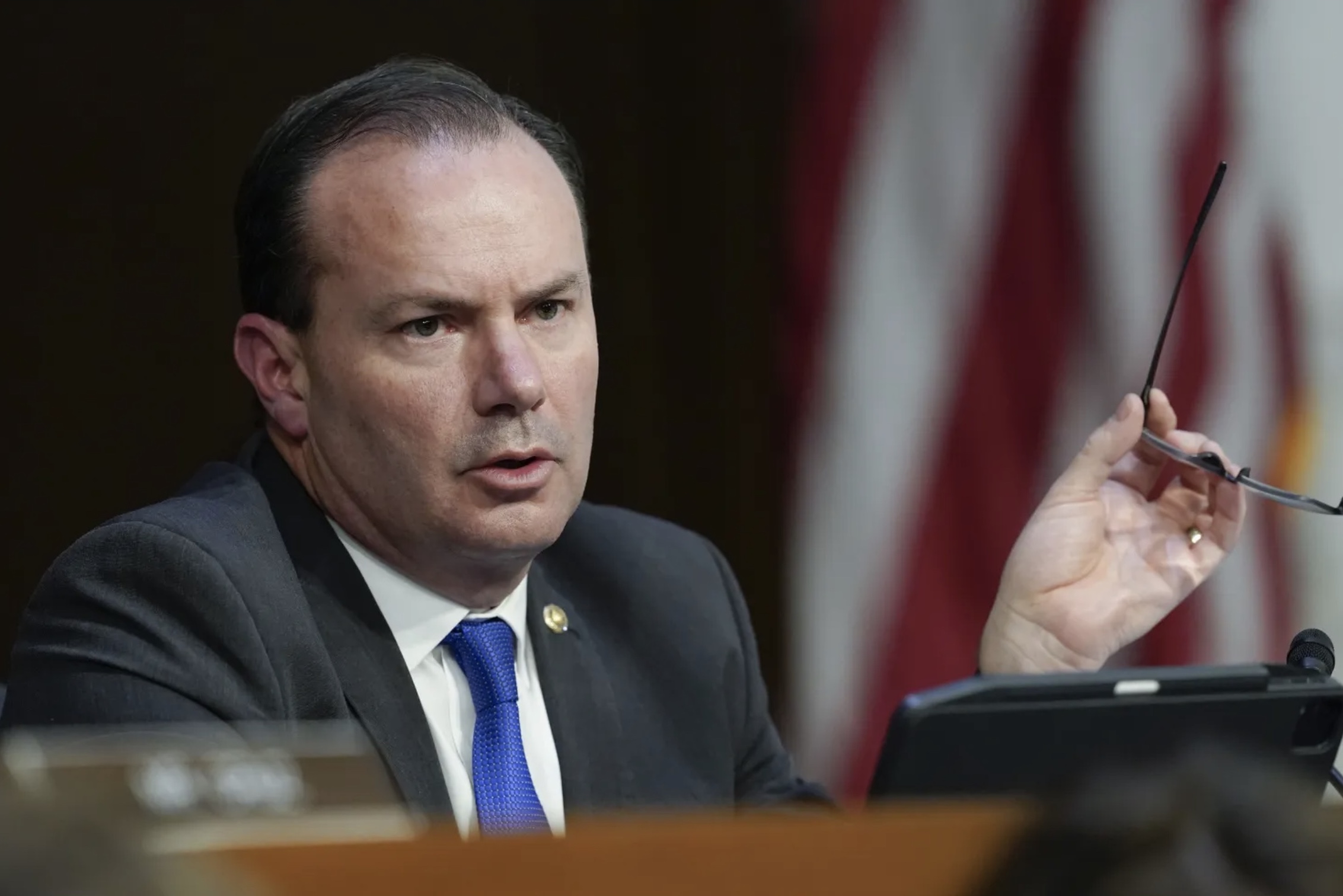 Sen. Mike Lee, R-Utah, questions Supreme Court nominee Ketanji Brown Jackson during a Senate Judiciary Committee confirmation hearing on Capitol Hill in Washington on March 23.