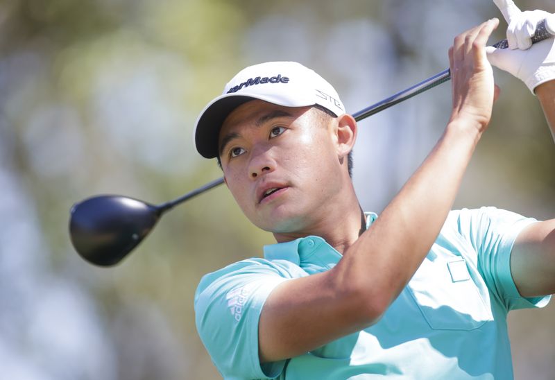 Mar 24, 2022; Austin, Texas, USA; Collin Morikawa tees off on #8 during the second round of the World Golf Championships-Dell Technologies Match Play golf tournament. Erich Schlegel-USA TODAY Sports/Files