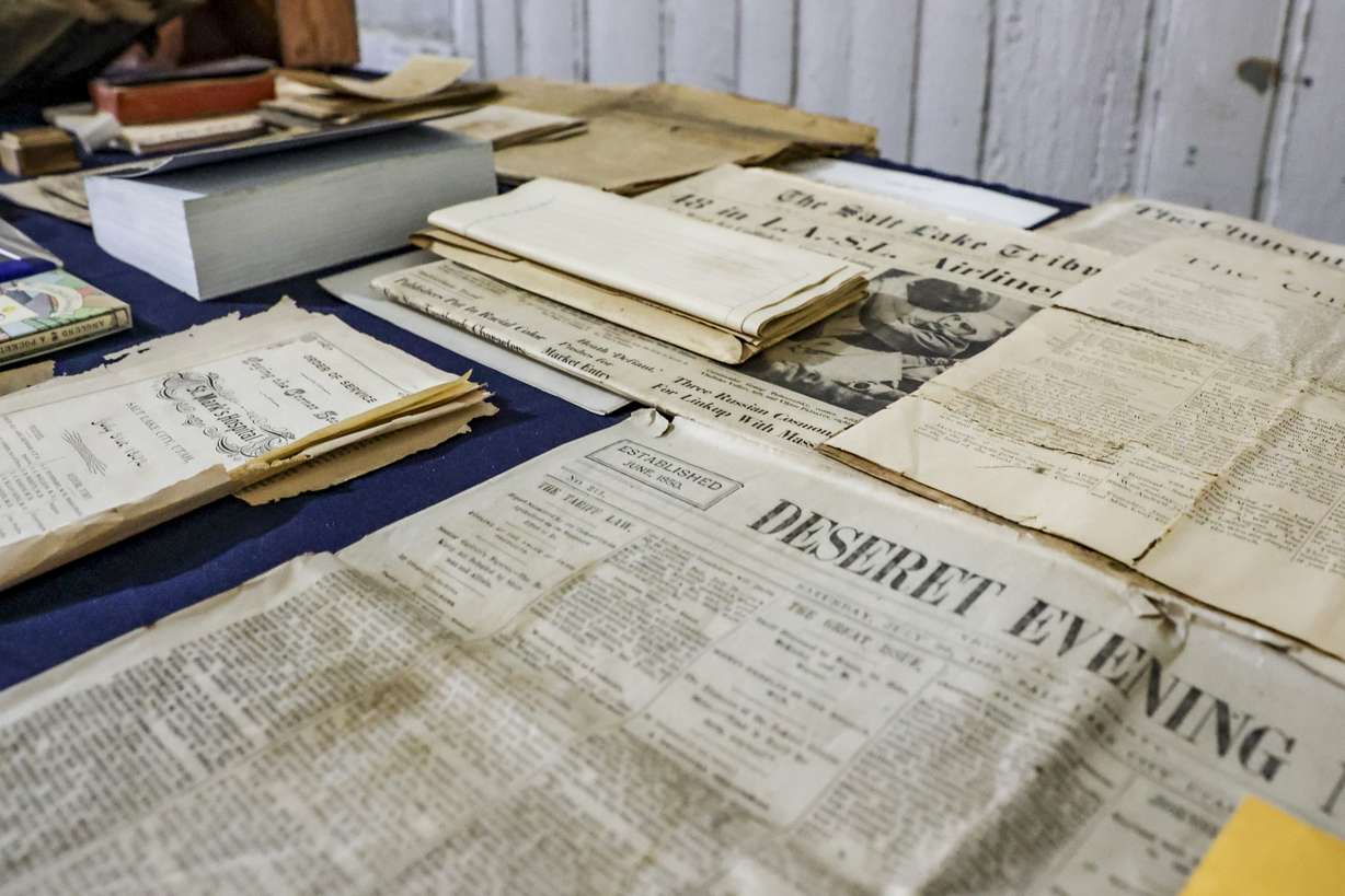 Items from a time capsule at St. Mark’s Hospital are pictured the hospital in Millcreek on Monday.