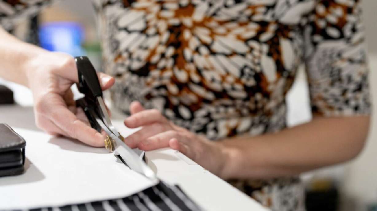 Marie Nohr works on her fashion designs.