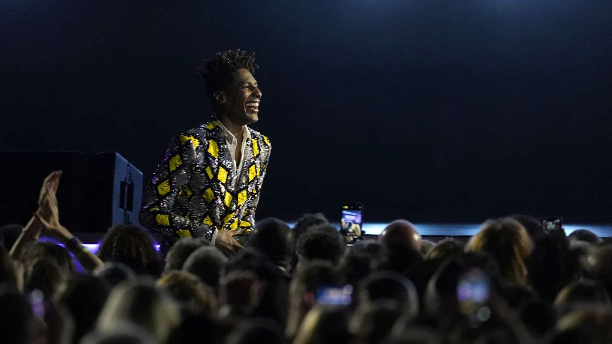 Jon Batiste is seen in the audience before going on stage to accept the award for best music video for "Freedom" at the 64th Annual Grammy Awards on Sunday, April 3, 2022, in Las Vegas.