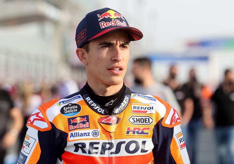 FILE PHOTO: MotoGP - Qatar Grand Prix - Losail International Circuit, Lusail, Qatar - March 3, 2022 Repsol Honda Team's Marc Marquez ahead of the Grand Prix