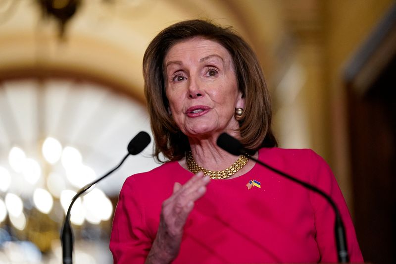 U.S. House Speaker Nancy Pelosi, D-CA, speaks as she welcomes Singapore's Prime Minister Lee Hsien Loong (not pictured) at the U.S. Capitol, in Washington, March 30.