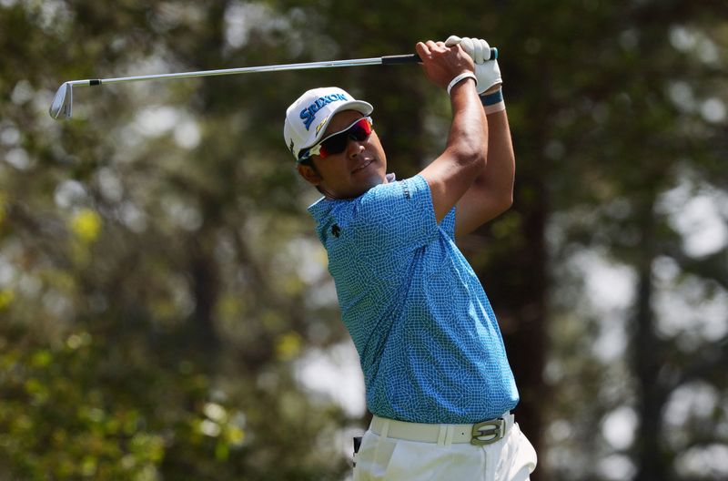 Golf - The Masters - Augusta National Golf Club - Augusta, Georgia, U.S. - April 7, 2022 Japan's Hideki Matsuyama tees off on the 4th during the first round