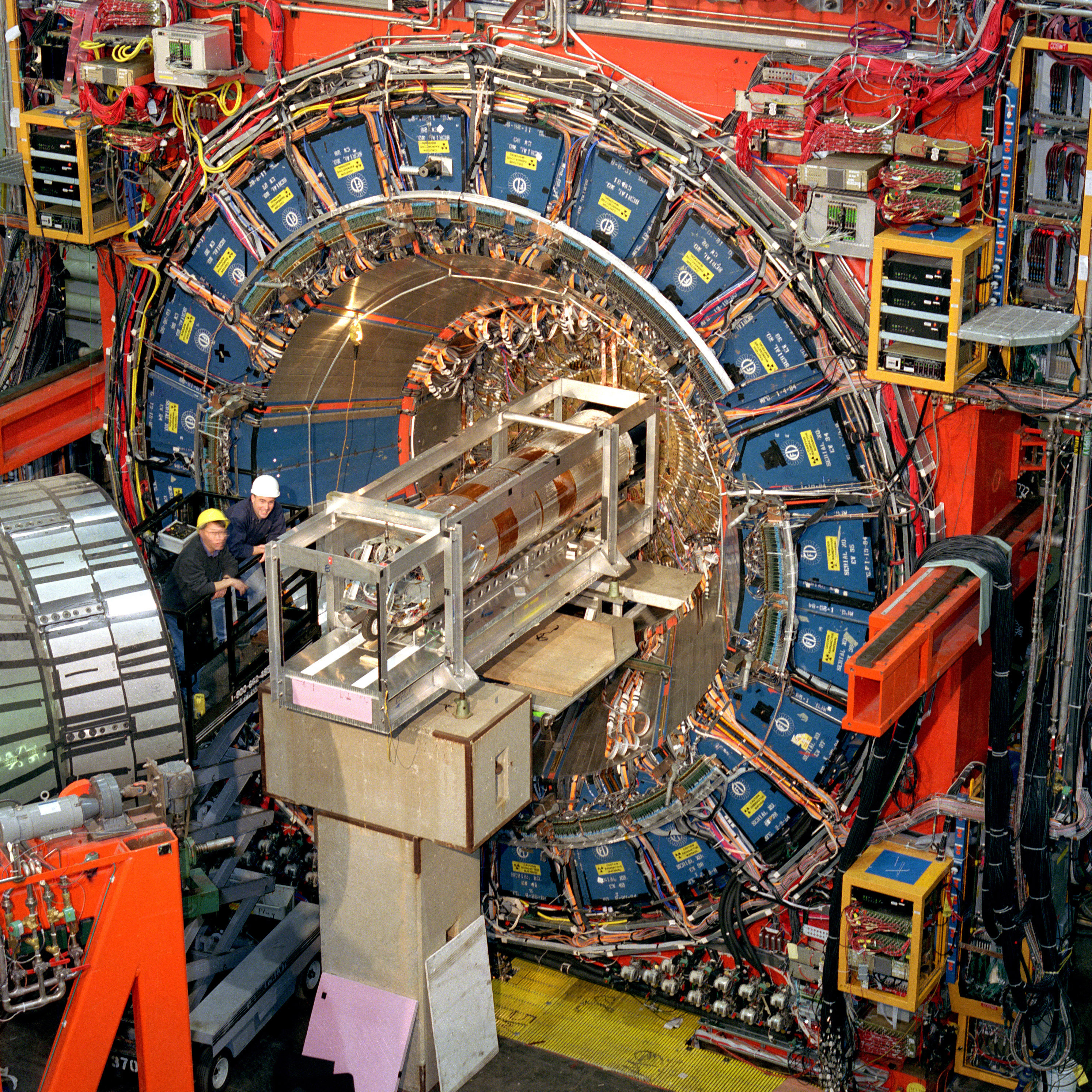 This undated photo provided by the Fermi National Accelerator Laboratory in April 2022 shows the facility's Collider Detector outside Batavia, Ill. In results released on Thursday, scientists at the lab calculated that the W boson, a fundamental particle of physics, weighs a bit more than their theoretical rulebook for the universe tells them it should.
