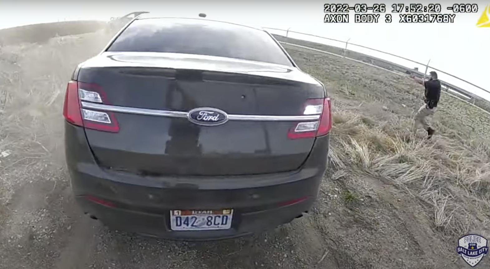 A framegrab from a Salt Lake police officer's body camera video during a March 26 shooting death in Salt Lake City.