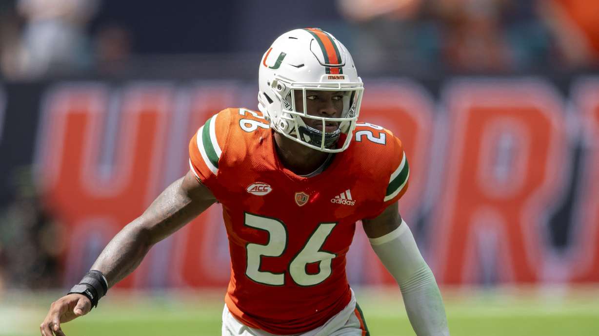 Miami safety Gurvan Hall Jr. (26) during an NCAA football game on Saturday, Sept 18, 2021 in Miami Gardens, Fla.