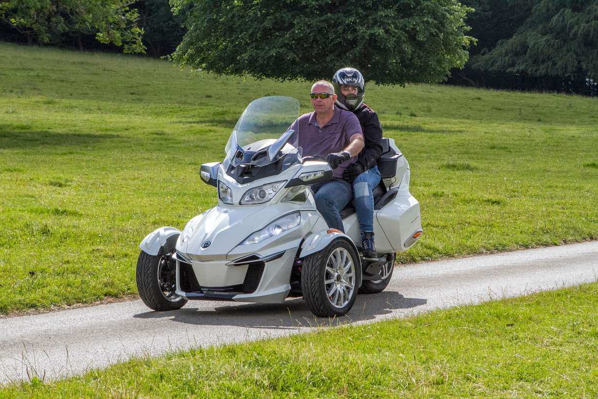 A BRP bombardier recreational products 3-wheel trike or motorbike appearing at Leighton Hall motor show