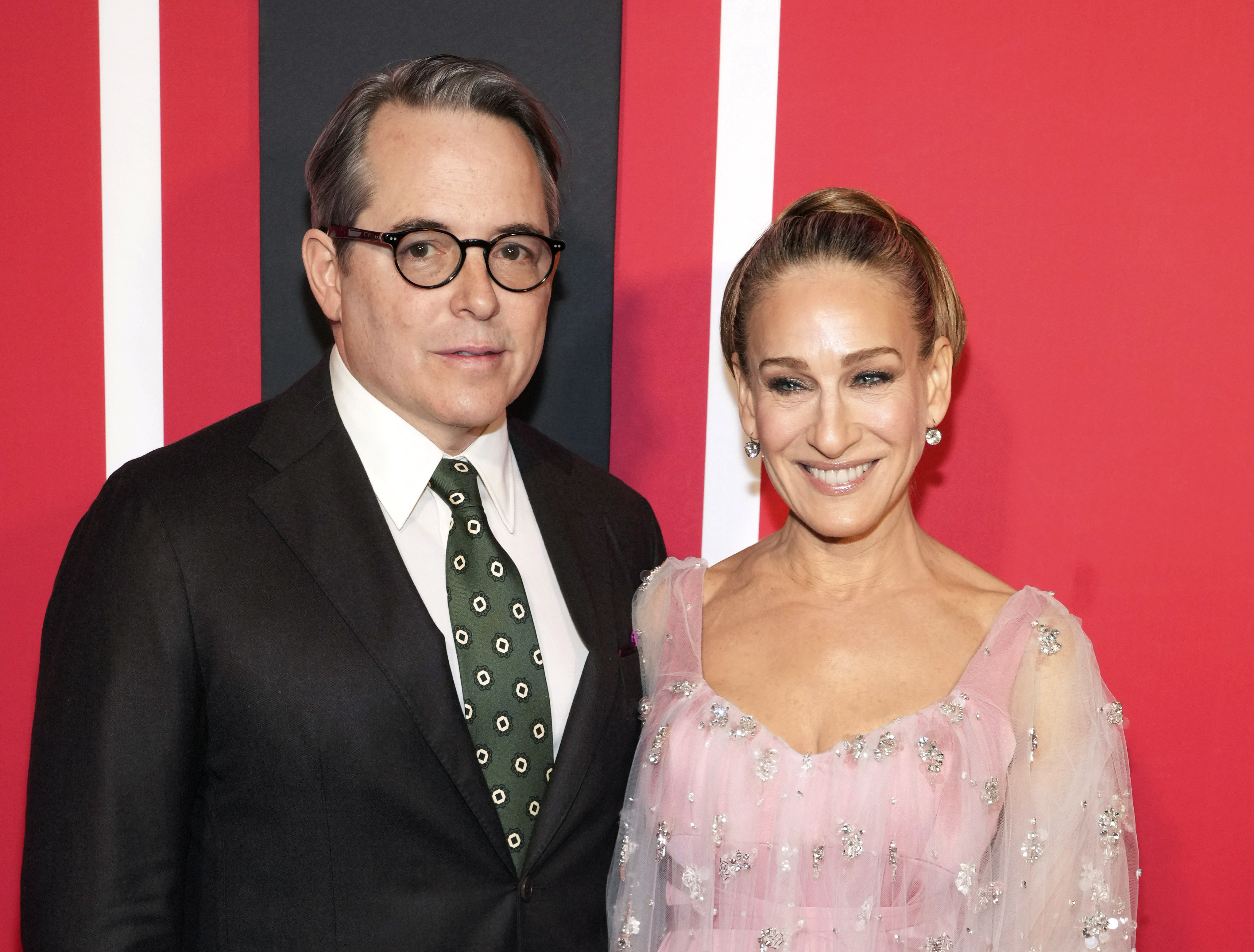 Matthew Broderick and Sarah Jessica Parker attend Neil Simon's "Plaza Suite" Broadway opening night at the Hudson Theatre on Monday, March 28, in New York. Both Broderick and Parker have tested positive for COVID-19.