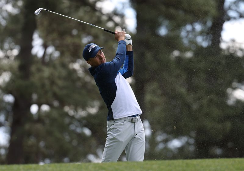 Golf - The Masters - Augusta National Golf Club - Augusta, Georgia, U.S. - April 8, 2022 Jordan Spieth of the U.S. tees off on the 4th during the second round