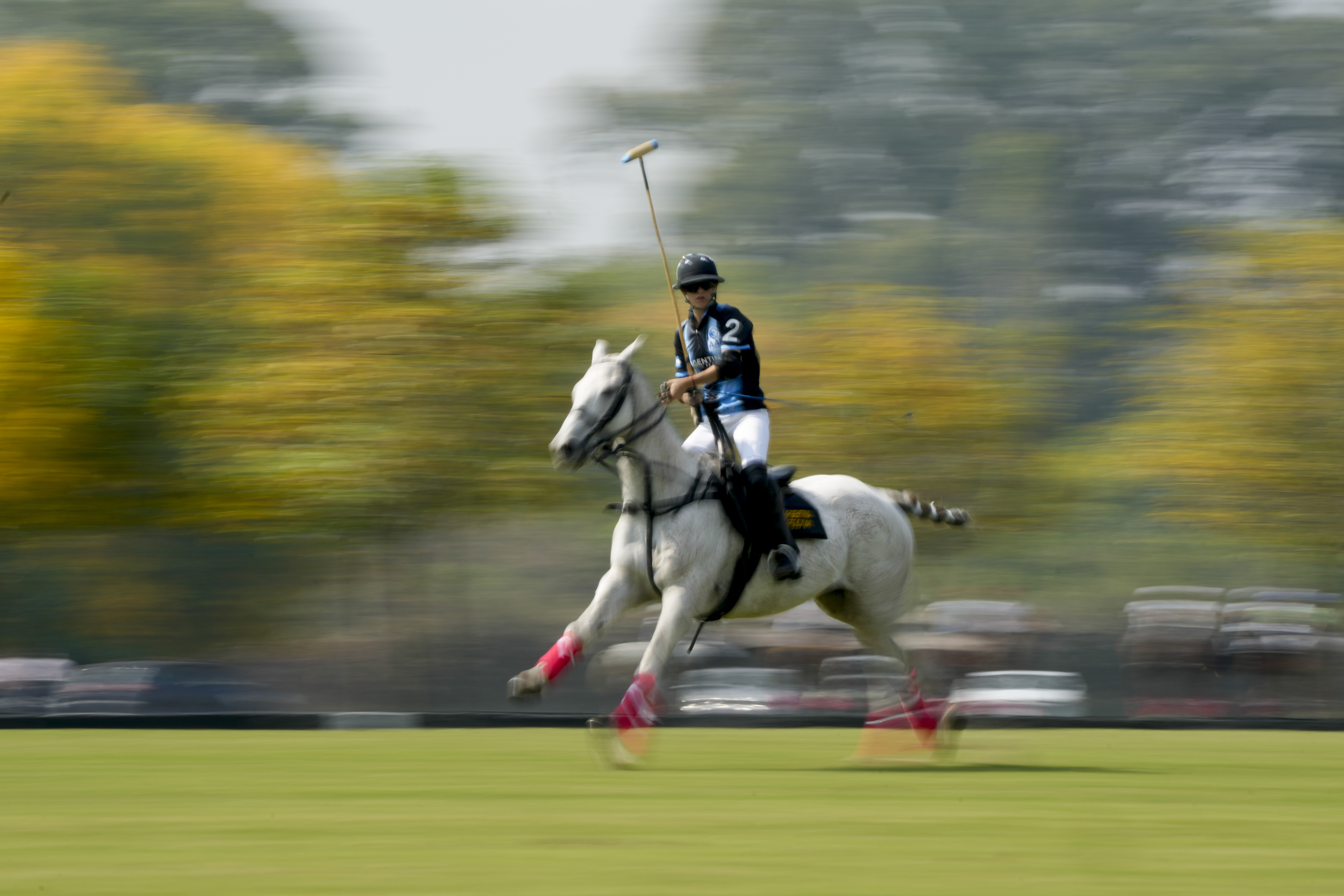 Azucena Uranga, member of the women's polo team from Argentina, tests a horse the day before the start the first Women's Polo World Championship in Pilar, Argentina, Friday, April 8, 2022.