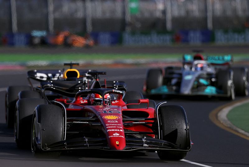 Formula One F1 - Australian Grand Prix - Melbourne Grand Prix Circuit, Melbourne, Australia - April 10, 2022 Ferrari's Charles Leclerc in action during the race