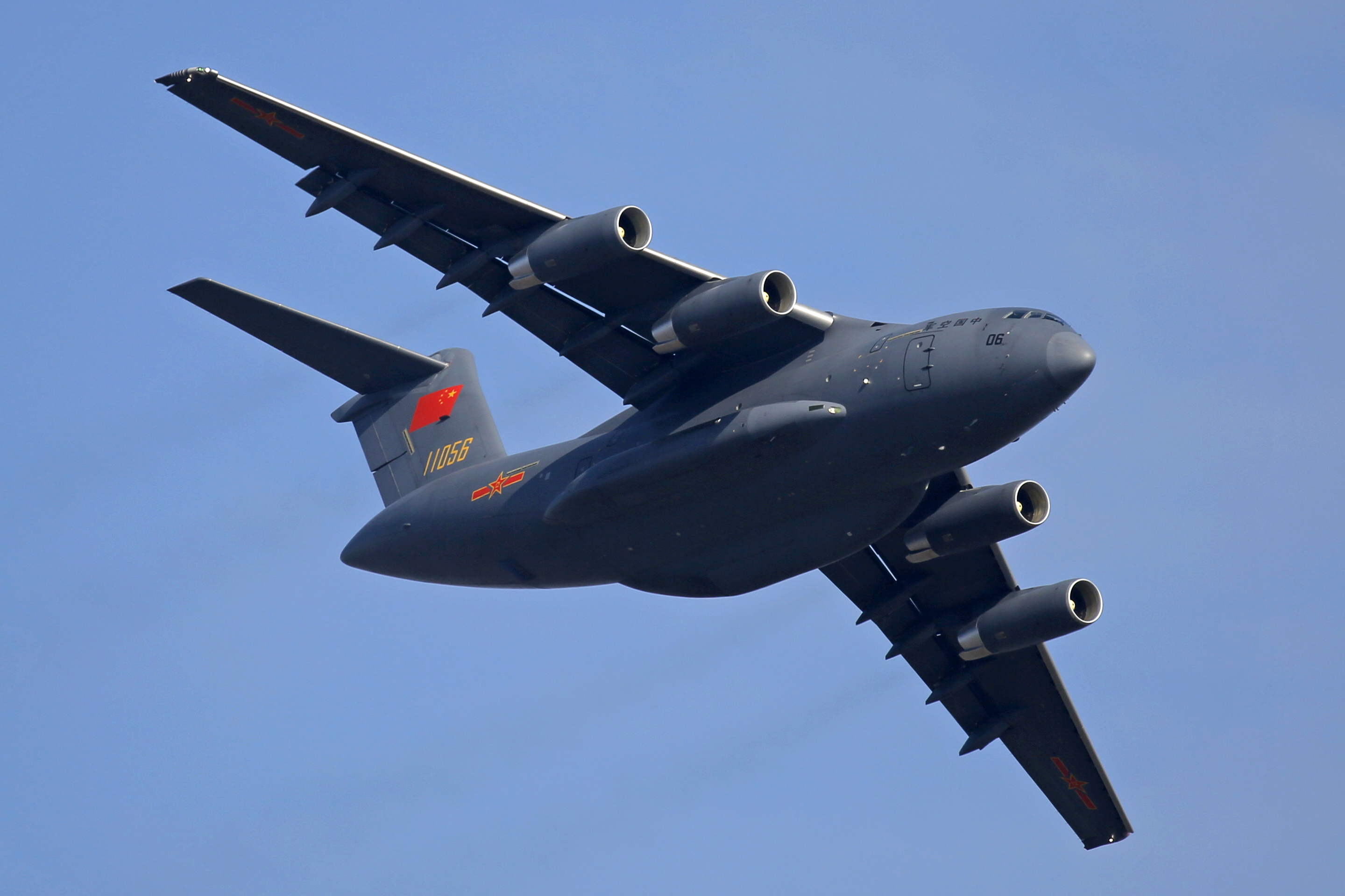 A Y-20 transport aircraft of the Chinese People's Liberation Army Air Force performs in Zhuhai city, southern China on Nov. 7, 2018. Media and military experts said Sunday that six Chinese Air Force Y-20 transport planes landed at Belgrade's commercial airport Saturday, reportedly carrying HQ-22 surface-to-air missile systems for the Serbian military.