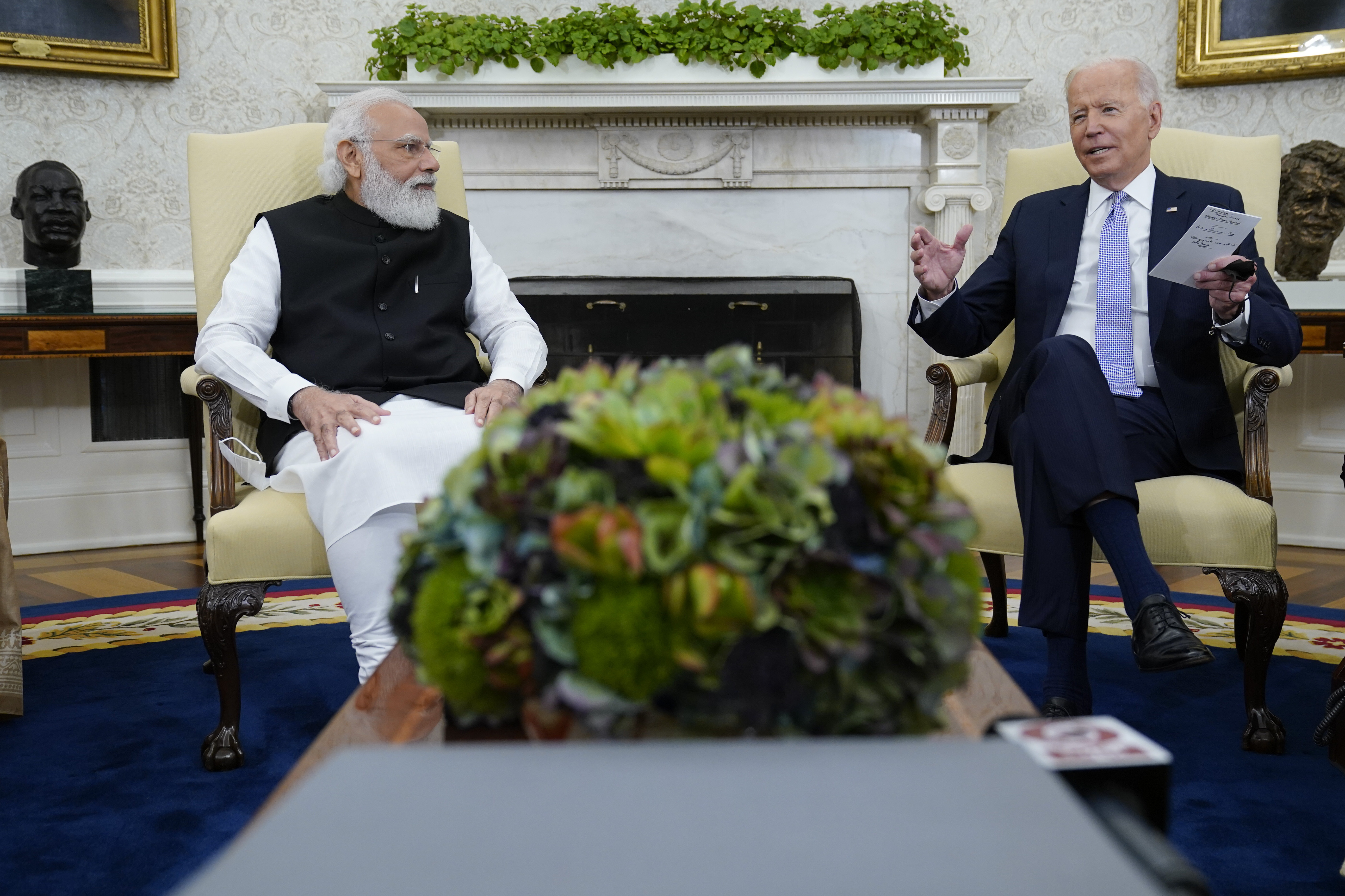President Joe Biden meets with Indian Prime Minister Narendra Modi in the Oval Office of the White House, Sept. 24, 2021. Biden is set to speak with Modi, Monday, when the two will virtually discuss the Ukraine war and other matters.