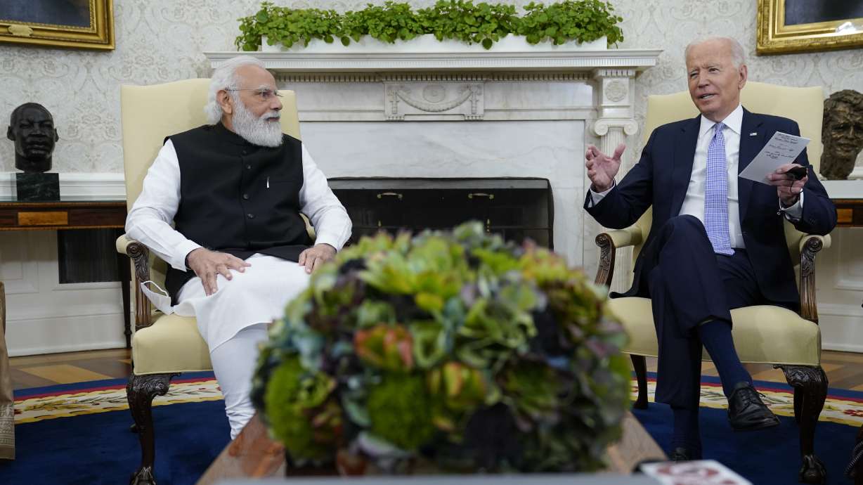 President Joe Biden meets with Indian Prime Minister Narendra Modi in the Oval Office of the White House, Sept. 24, 2021. Biden is set to speak with Modi, Monday, when the two will virtually discuss the Ukraine war and other matters.