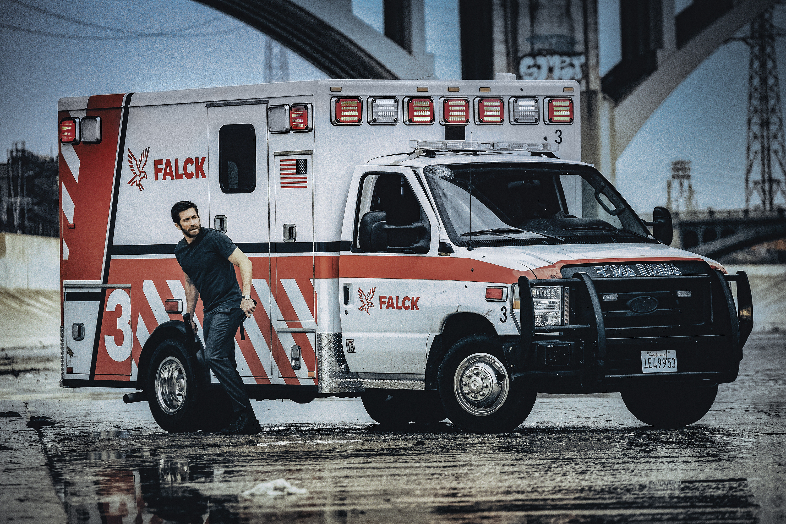 This image released by Universal Pictures shows Jake Gyllenhaal in a scene from "Ambulance."