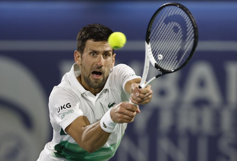 FILE PHOTO: Tennis - ATP 500 - Dubai Tennis Championships - The Dubai Duty Free Tennis Centre, Dubai, United Arab Emirates - February 24, 2022 Serbia's Novak Djokovic in action during his quarter final match against Czech Republic's Jiri Vesely