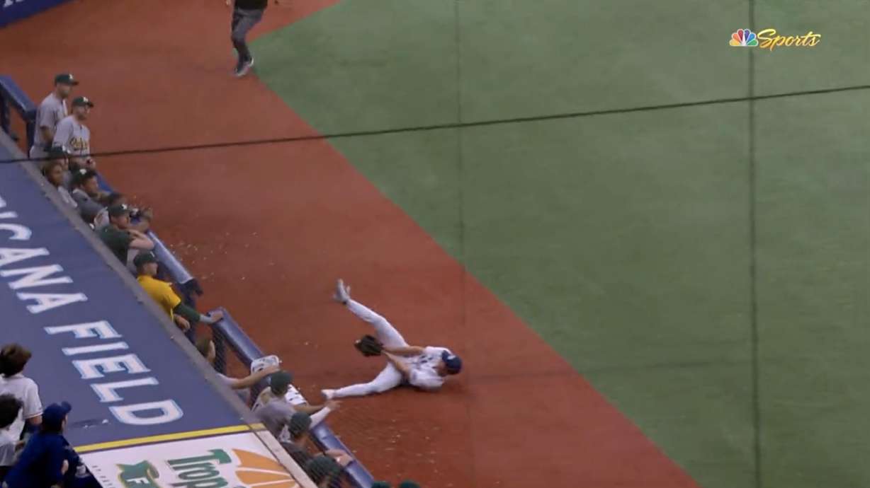 Outfielder Brett Phillips made an unusual catch in foul territory.