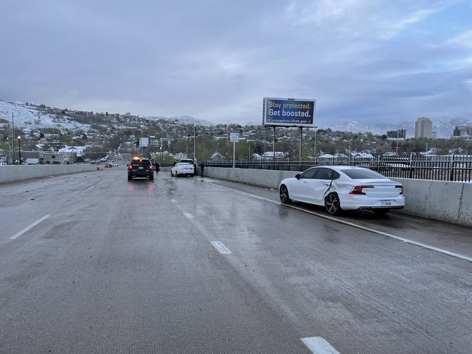 Salt Lake police said it investigated seven crashes caused by weather on the I-15 overpass at 600 North on Tuesday. 
