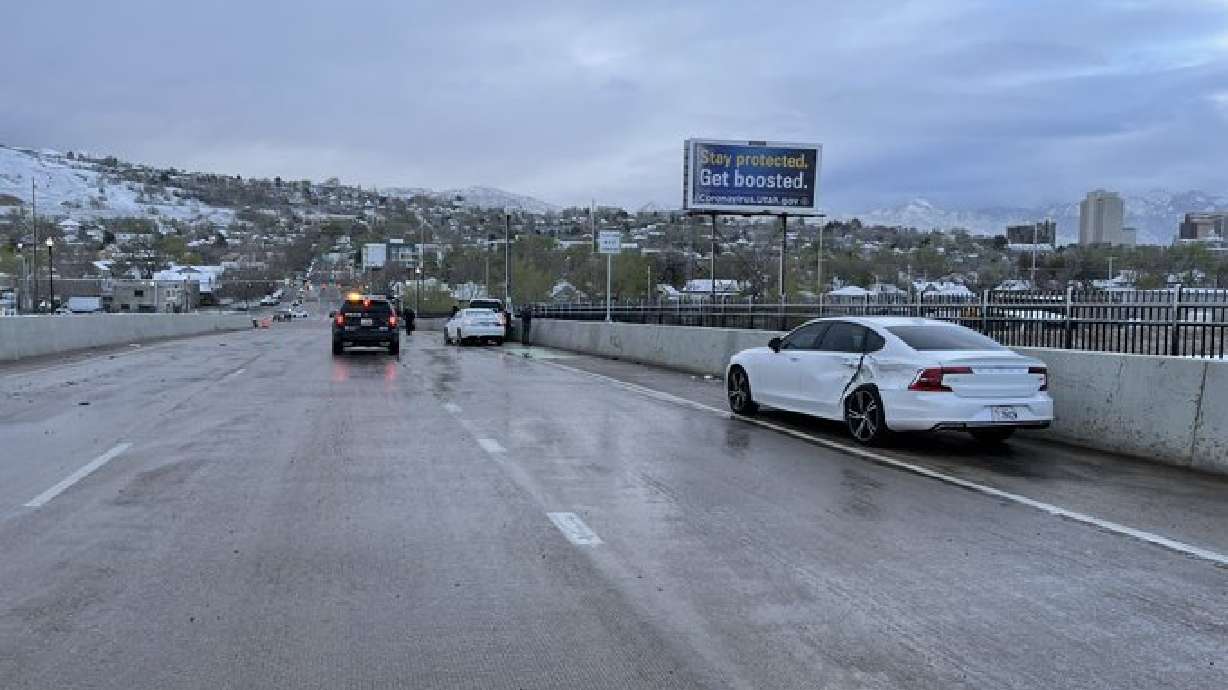 Salt Lake police said it investigated seven crashes caused by weather on the I-15 overpass at 600 North on Tuesday.