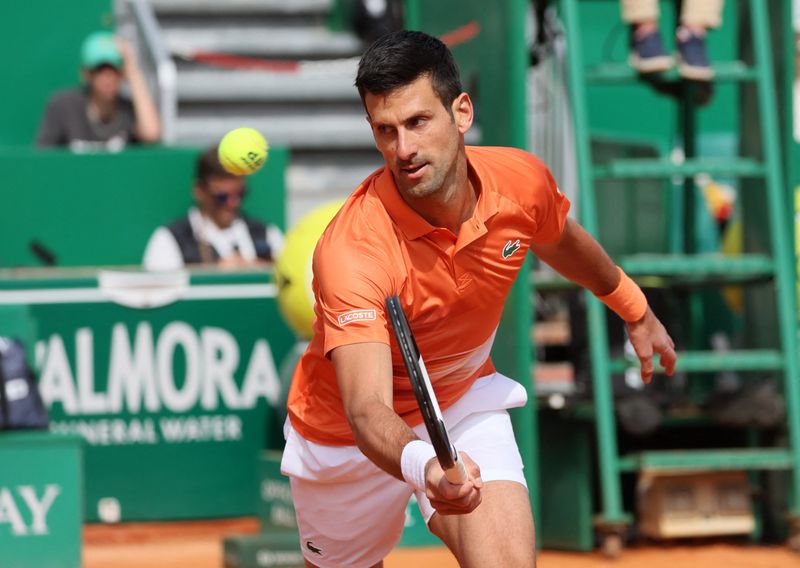 Tennis - ATP Masters 1000 - Monte Carlo Masters - Monte-Carlo Country Club, Roquebrune-Cap-Martin, France - April 12, 2022 Serbia's Novak Djokovic in action during his second round match against Spain's Alejandro Davidovich Fokina