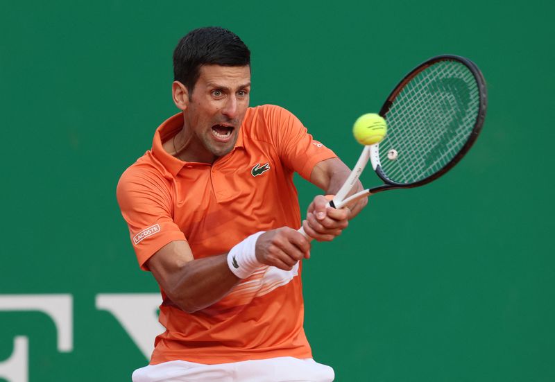 Tennis - ATP Masters 1000 - Monte Carlo Masters - Monte-Carlo Country Club, Roquebrune-Cap-Martin, France - April 12, 2022 Serbia's Novak Djokovic in action during his second round match against Spain's Alejandro Davidovich Fokina