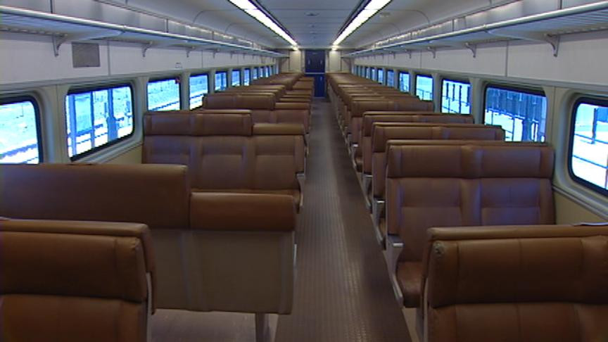 A Utah Transit Authority Comet car on a FrontRunner train.