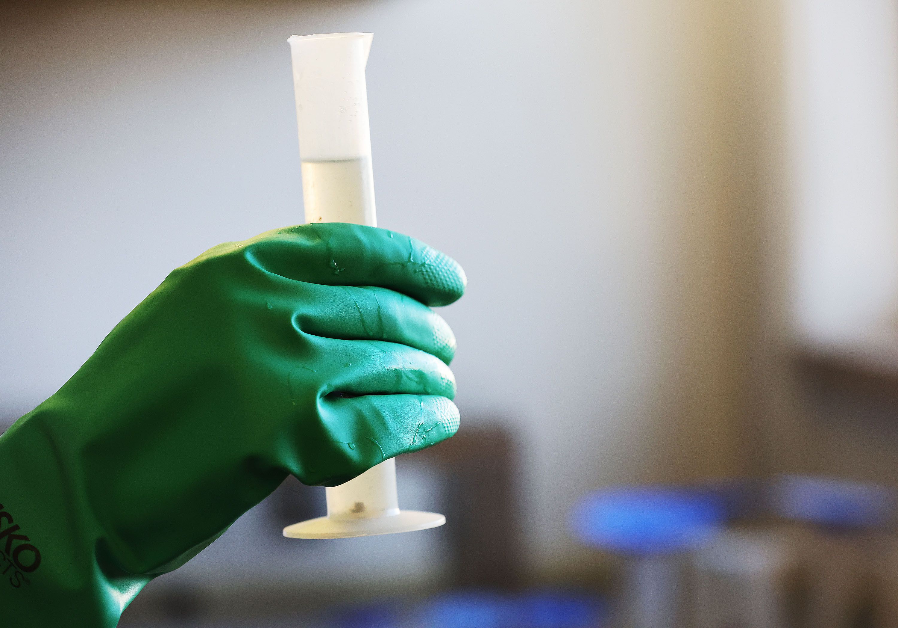 Benjamin Jordan tests a wastewater sample for COVID-19 at Salt Lake City Water Reclamation Facility in Salt Lake City on Wednesday, April 6. The Utah Department of Health on Thursday reported 1,694 new COVID-19 cases and seven deaths over the past seven days.