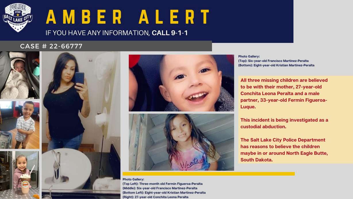 Police issued an Amber Alert Wednesday night for three Salt Lake City children who might be in South Dakota.