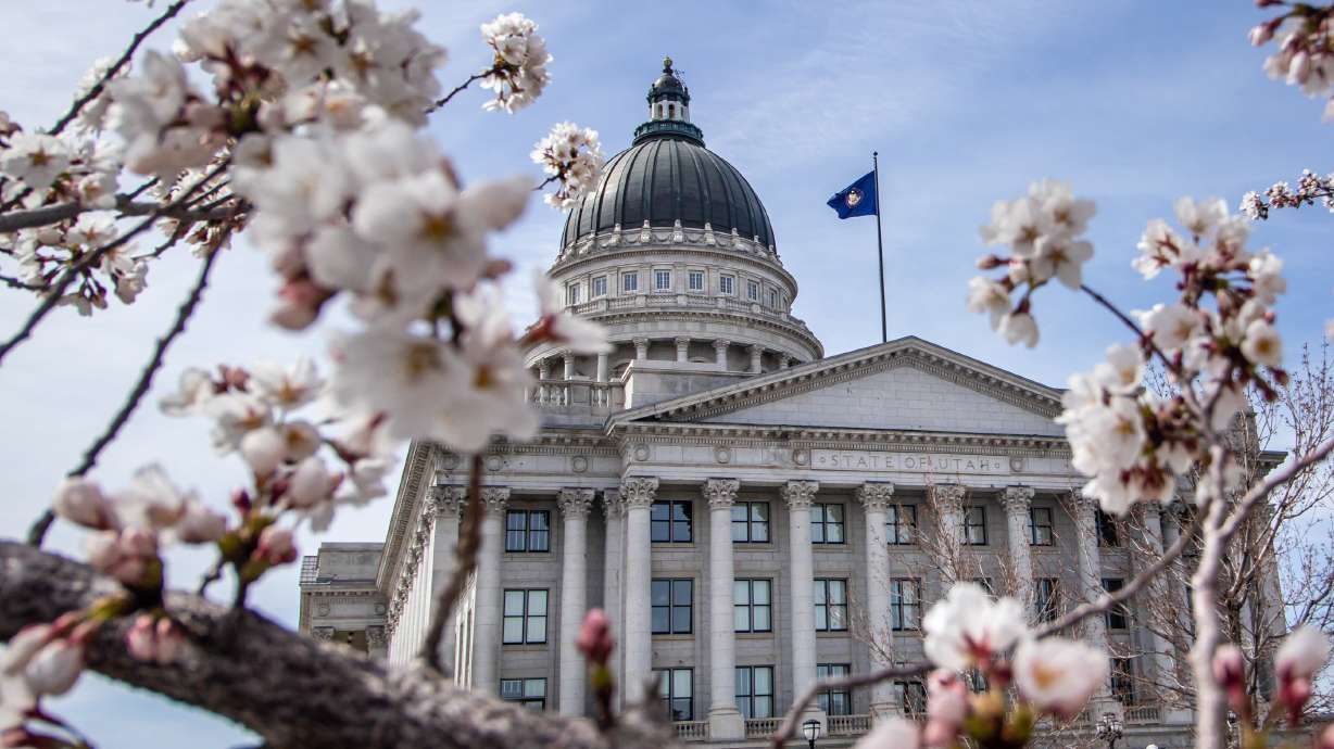 The Utah flag flies over the state Capitol in Salt Lake City on April 2. A member of the Utah State Flag Task Force said there are discussions of having a vote on a new flag as early as November.