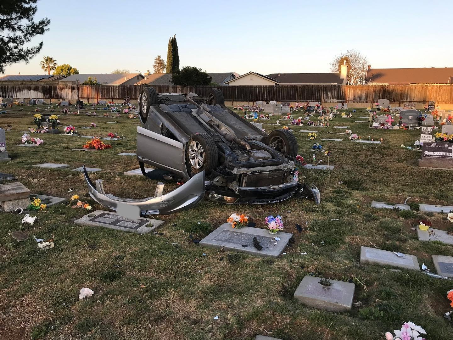 Hollister Police arrested a driver for a DUI on Tuesday after rolling their car over at Calvary Cemetery in Hollister, California.