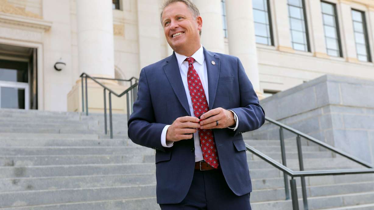 University of Utah President Taylor Randall talks to a group of prospective and incoming students touring the University of Utah campus in Salt Lake City on Aug. 20, 2021. Randall, who was appointed president of the state’s flagship institution in August 2021, has an ambitious vision for the U.