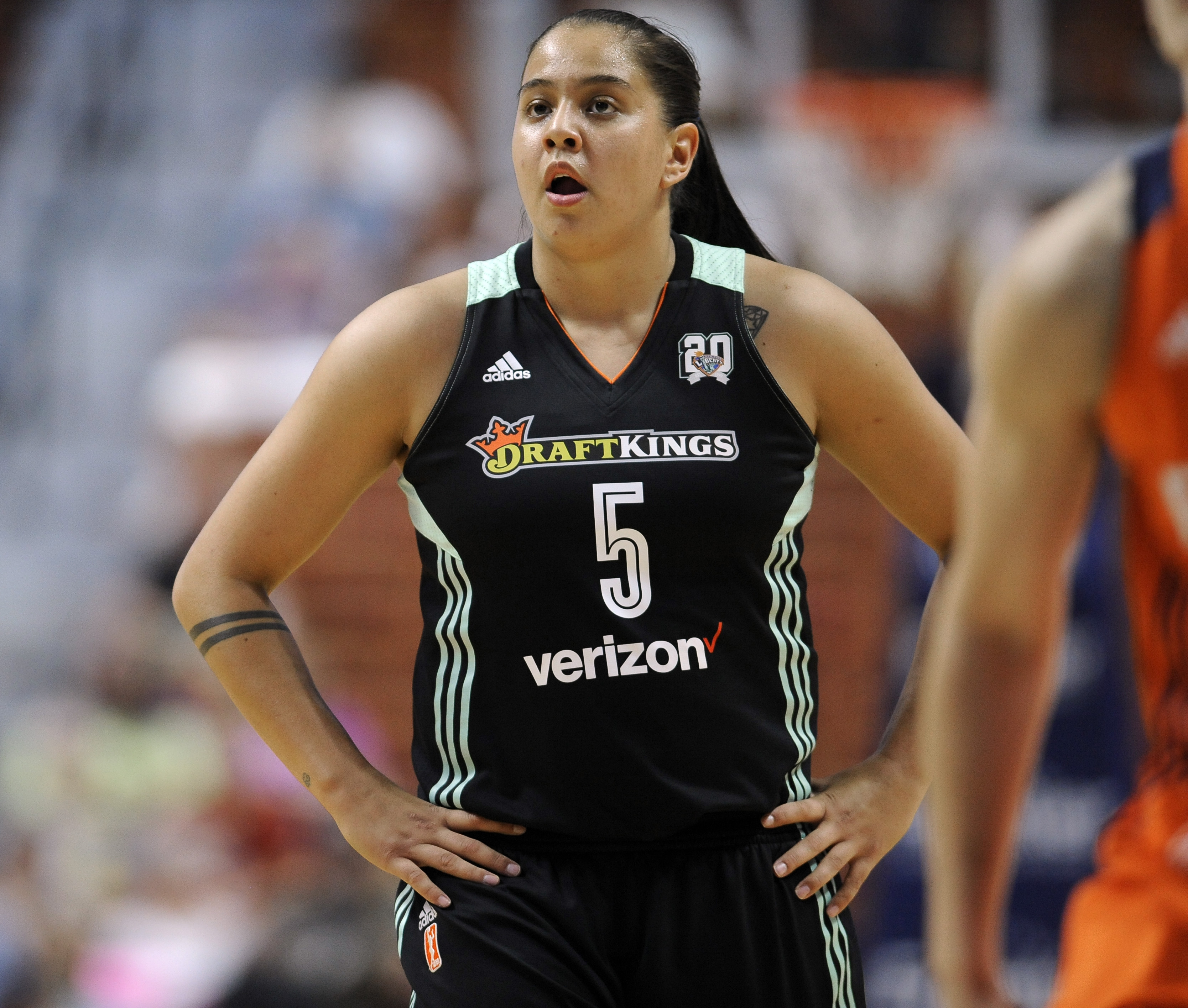 FILE -New York Liberty's Shoni Schimmel watches during the first half of a WNBA basketball game, Thursday, June 16, 2016, in Uncasville, Conn. Former WNBA player Shoni Schimmel was arrested Friday, April 15, 2022 and pleaded not guilty to assaulting a former partner on the Umatilla Indian Reservation in northeastern Oregon. Schimmel, 29, has been charged with assault by strangulation of an intimate dating partner and assault resulting in substantial bodily injury, The Oregonian/OregonLive reported. 