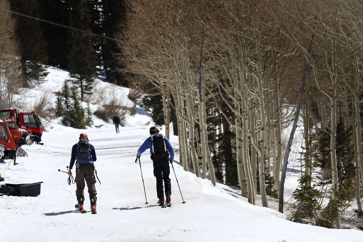 Skiers head out for a backcountry tour in Little Cottonwood Canyon on April 7.