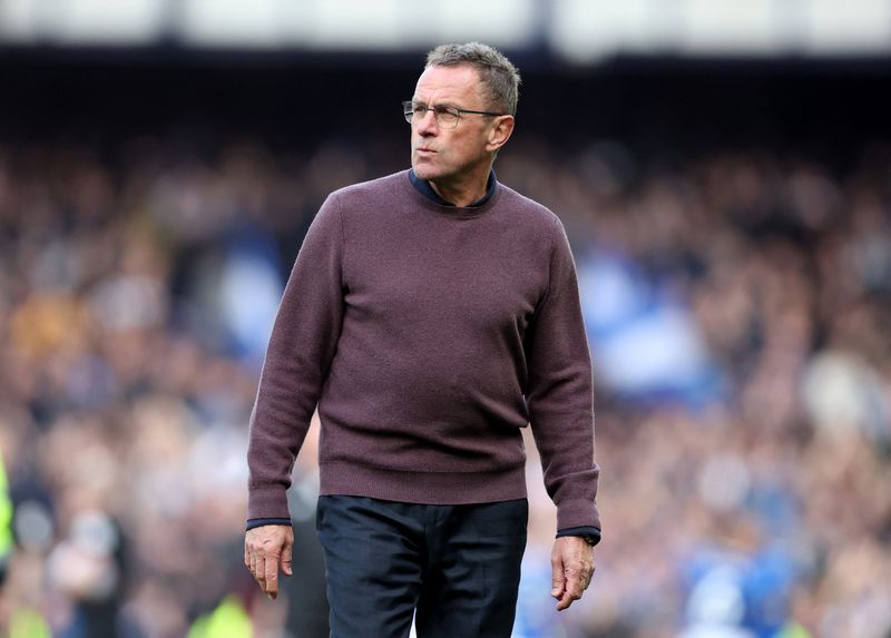 FILE PHOTO: Soccer Football - Premier League - Everton v Manchester United - Goodison Park, Liverpool, Britain - April 9, 2022 Manchester United interim manager Ralf Rangnick looks dejected after the match