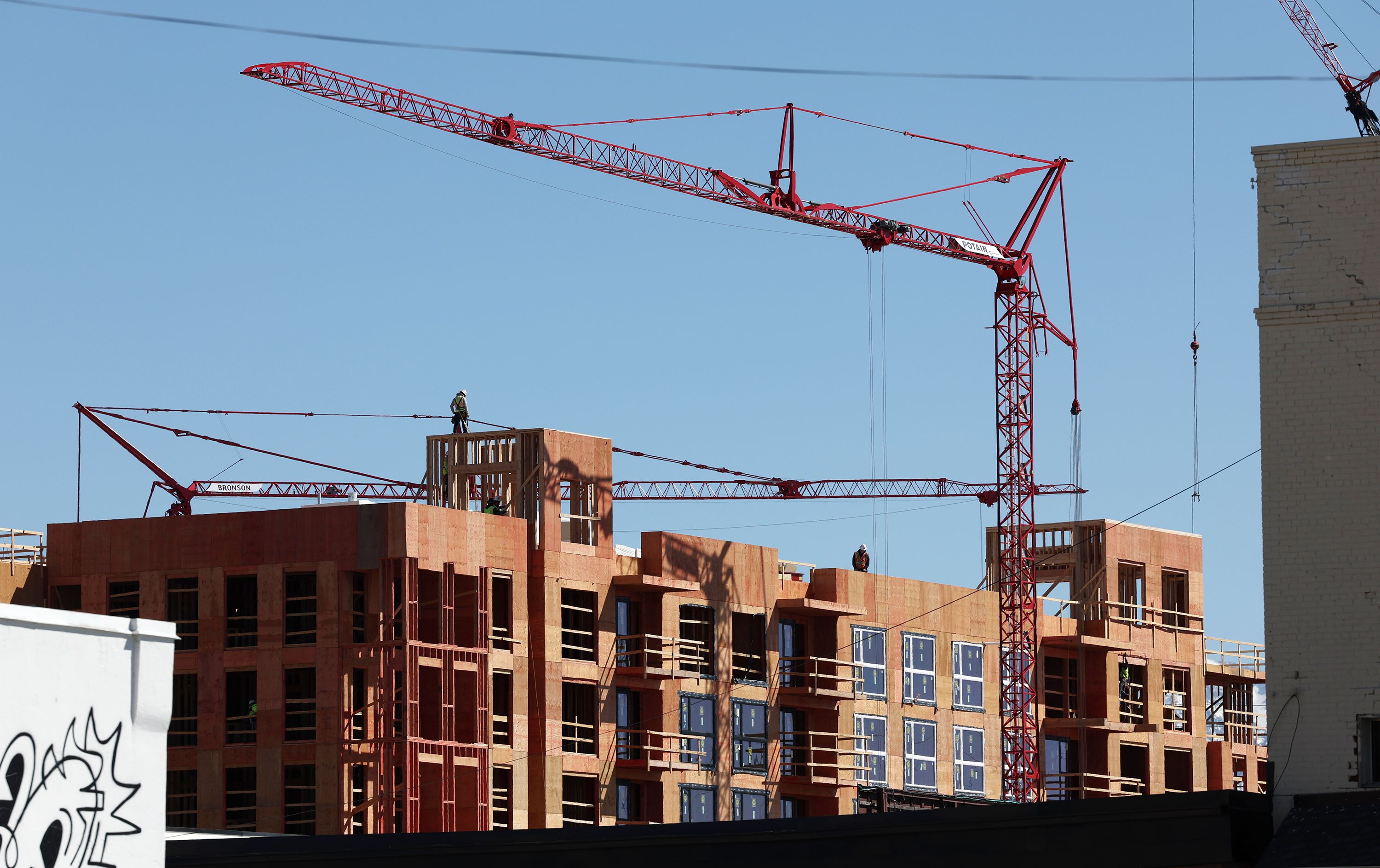Framing continues at a construction site in Salt Lake City on Wednesday, April 6.