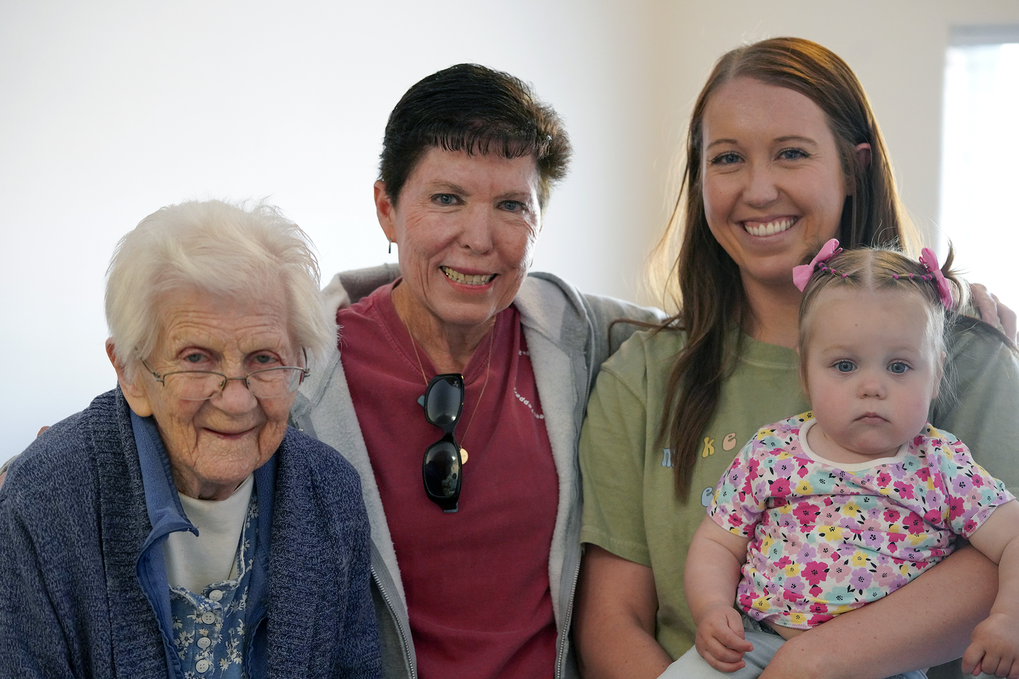 Louise Hanzon, Bonnie Perkins, Kasidee Passey and Louise Passey pose for a group photo, Cedar City, on April 7.