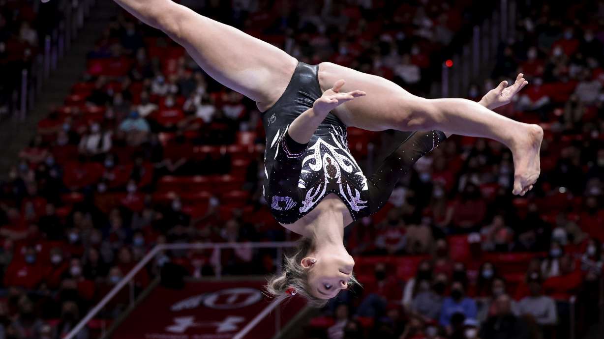 Utah’s Grace McCallum competes on the beam during the gymnastics meet against Arizona State University at the Huntsman Center in Salt Lake City on Friday, Jan. 21.